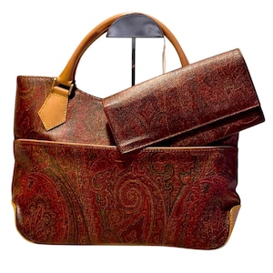 ETRO　purse　　VINTAGE ITALY ETRO CANVAS AND LEATHER SIGNATURE PAISLEY CROSSBODY BUCKET