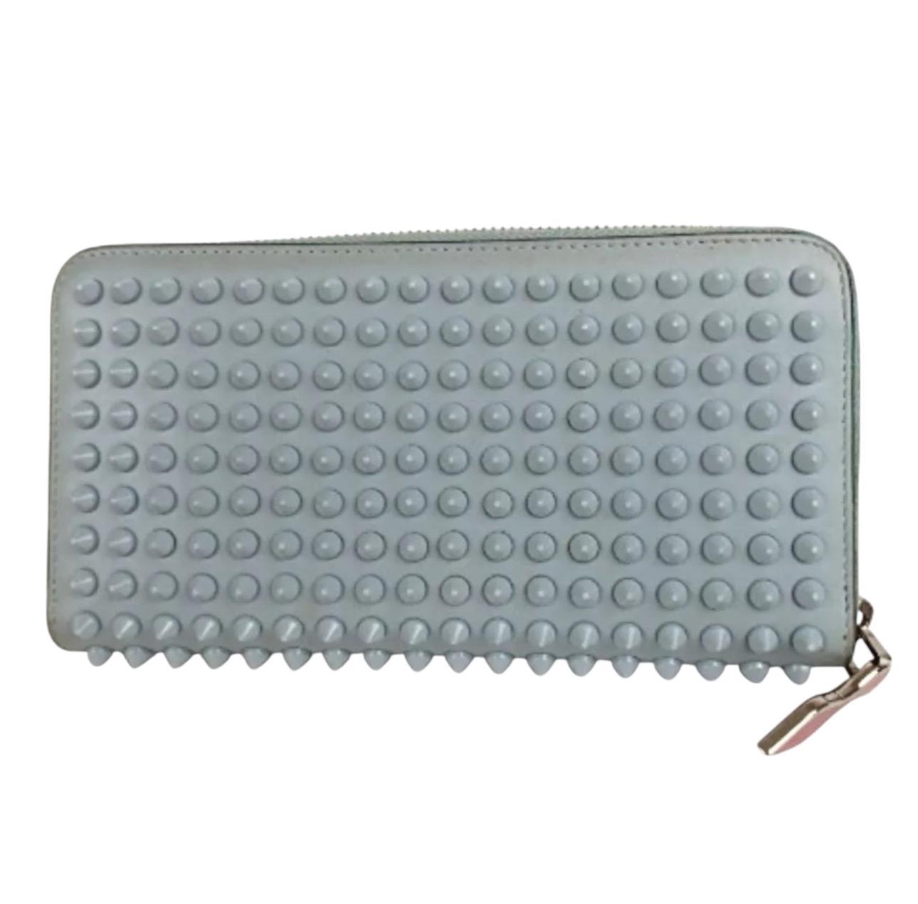 Christian Louboutin Panettone Blue Studded Leather Wallet - Mint