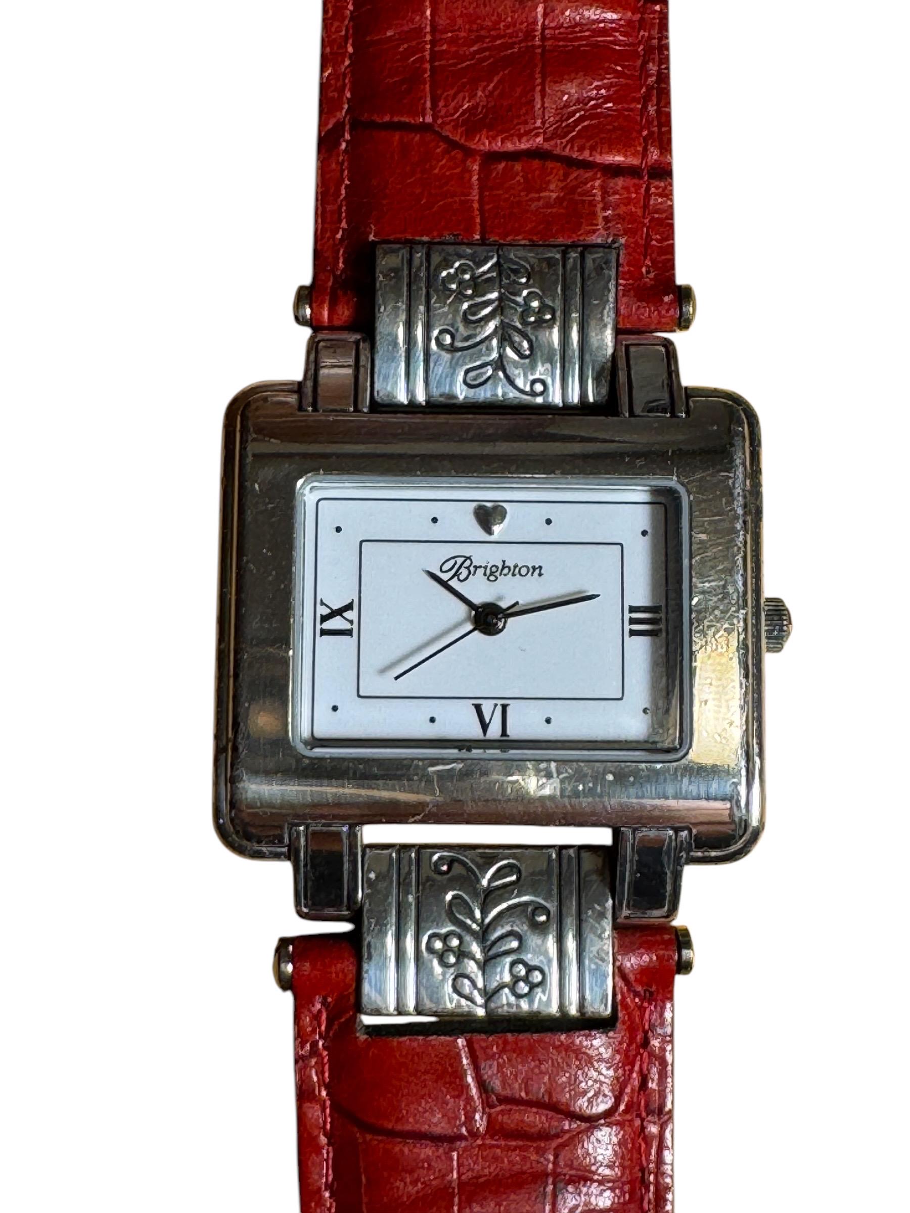 Brighton Dana Point Watch: Quartz Movement, Red Leather Band 