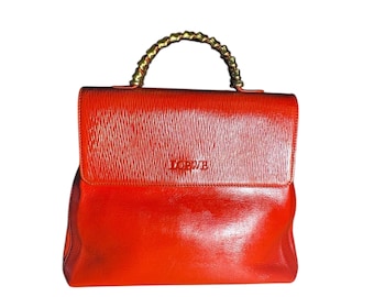 Loewe Red Leather Crossbody Handbag: Top Handle Shoulder Bag