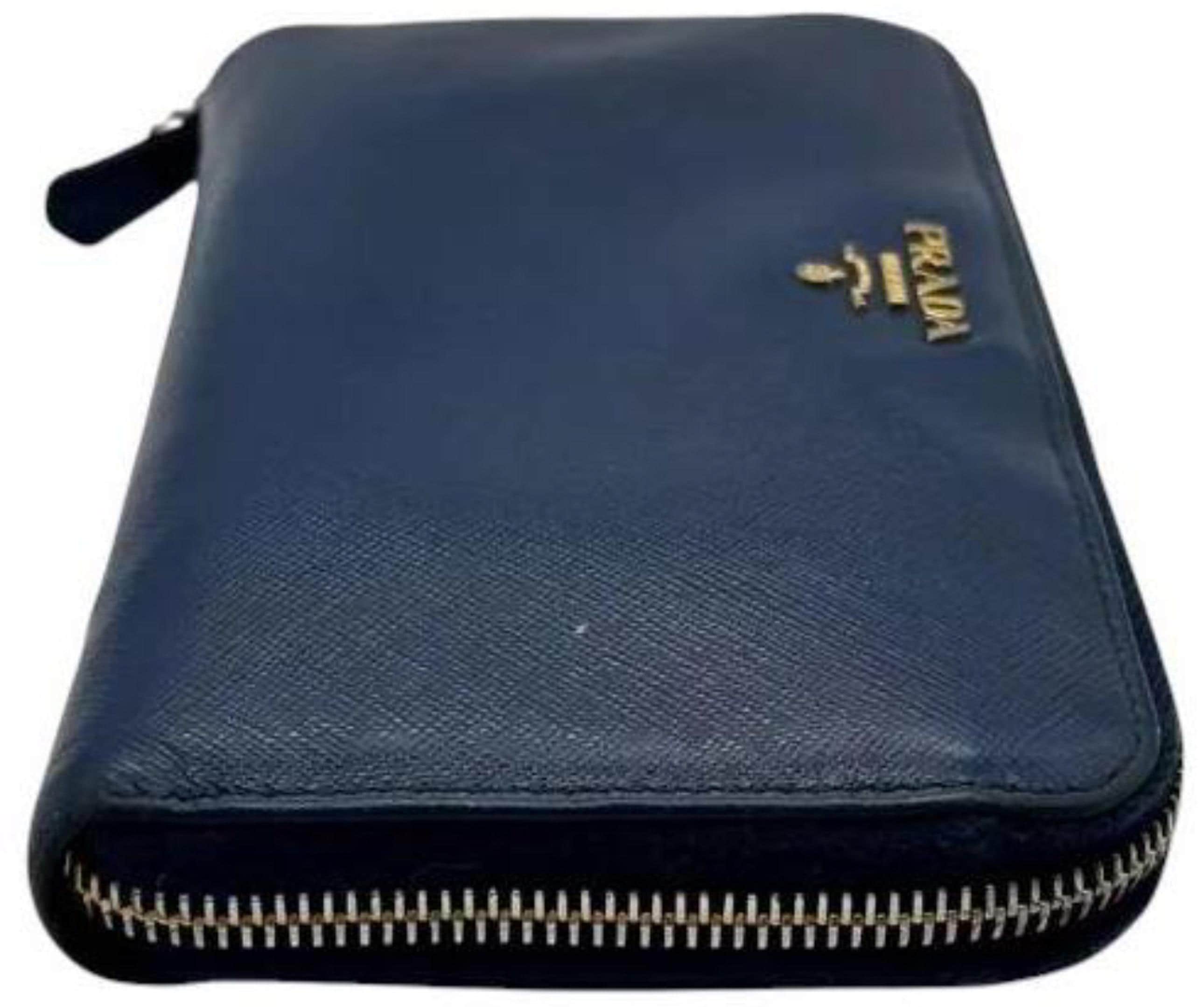 プラダ サフィアーノレザー ロングウォレット - ブルー ジップ