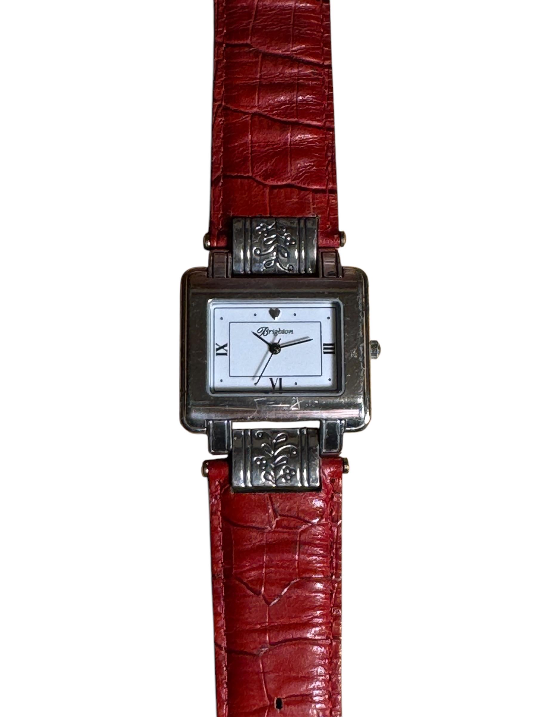 Brighton Dana Point Watch: Quartz Movement, Red Leather Band 