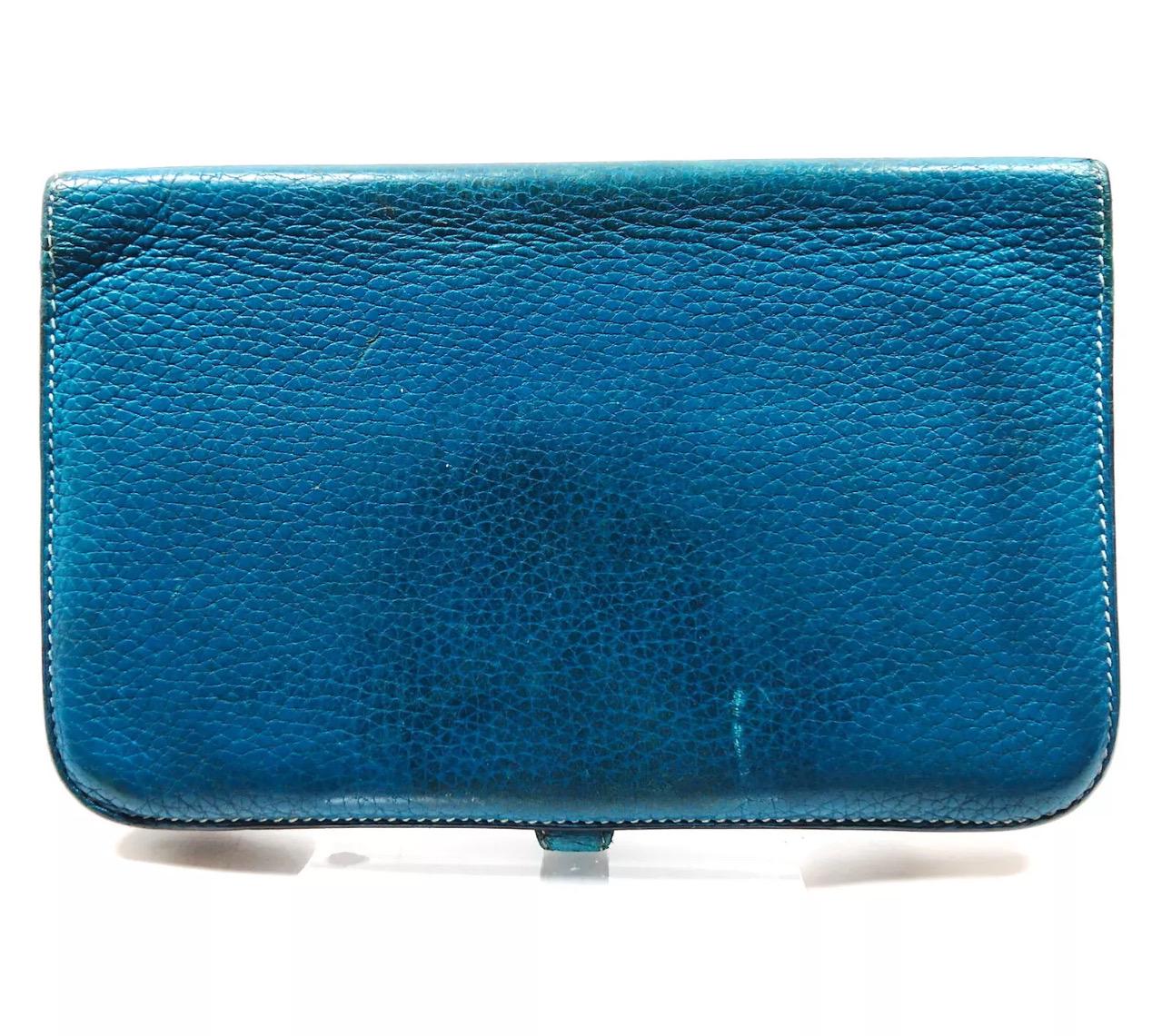 Elegant Cobalt Blue Clemence Leather Hermes Dogon Wallet - Luxury 