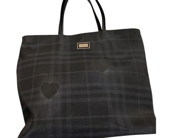 BURBERRY Nova Check Hand Bag Coated Canvas Black Auth bs14826