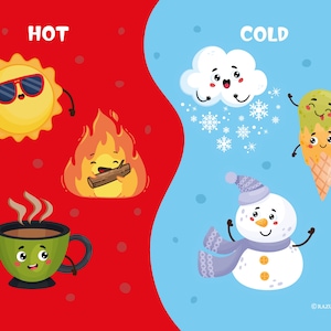 Montessori Busy Book for Toddlers Page - HOT AND COLD. Kindergarten Worksheets Printable. Preschool Homeschool Learning.
