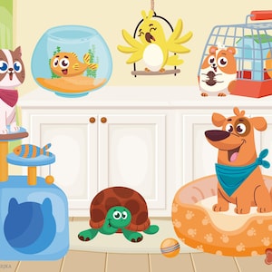 Educational Montessori Worksheets for Toddlers and Preschoolers - PETS. Printable Learning Activities and Matching Game.
