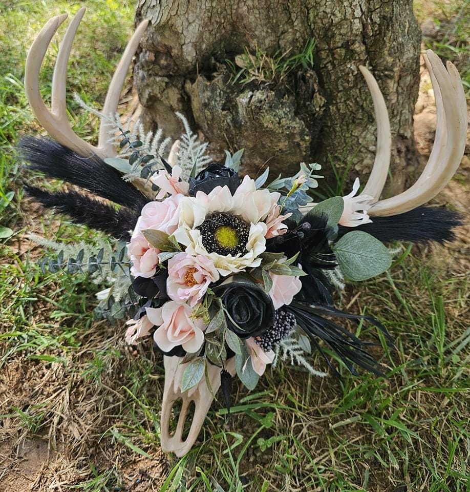 ドライ フラワー シカ頭蓋骨 花鹿 ROKU 鹿 角 オブジェ 飾り ドライ