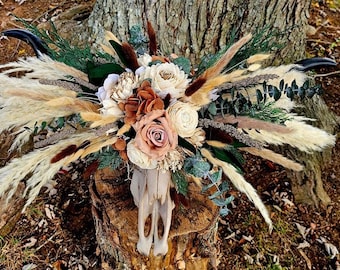 Custom Floral Resin Cow Skull: Boho Farmhouse Centerpiece
