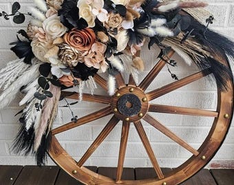 Custom Floral Wagon Wheel: Handmade Farmhouse Wall Decor