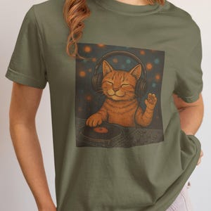 Cat DJ Heavy Cotton Unisex Tee: Funny Music Lover Shirt