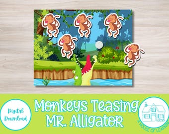 Five Little Monkeys Teasing Mr. Alligator | Nursery Rhyme | Learning Game | Busy Book | Quiet Book | Toddler Learning | Homeschool Print