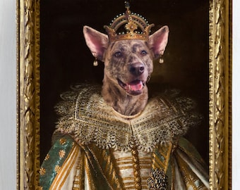 Royal Queen Pet Portrait, Renaissance Personalized Pet Portrait, Queen, Cat Dog Hamster Puppy Kitten Gift, For Birthdays Celebrations, king