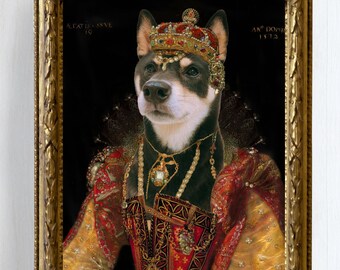 Custom Dog Portrait, Royal Cat Dog Portrait, Renaissance Queen Dog Portrait, Renaissance Queen Cat Portrait, Funny Pet Portrait Gift Canvas,