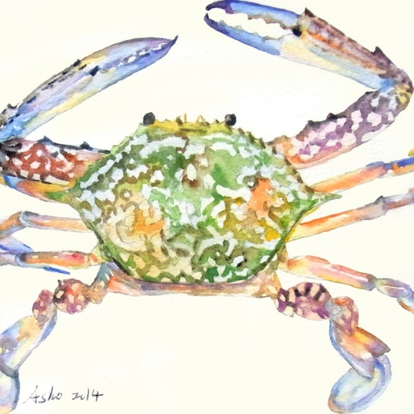 ooak Original Crab Watercolor Painting -5 x7