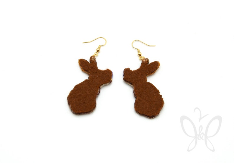 Rabbit with butterfly embroidered earrings in 14k gold fill. wearable art, Original, rabbit, bunny, butterfly, Earrings, Earring, Embroidery image 5