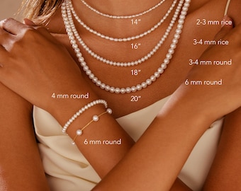 Collar de perlas AAA con certificación, auténtica joyería de agua dulce, elegante gargantilla blanca, perlas hechas a mano. A las mamás les encantan las perlas redondas de arroz de 2 a 6 mm.