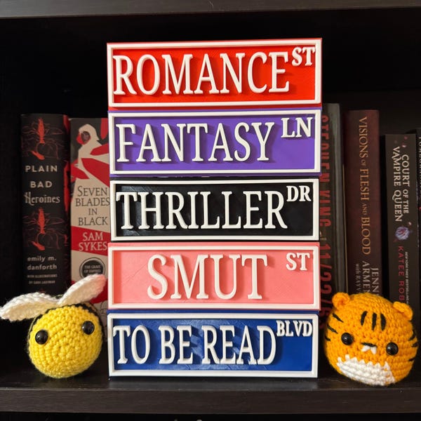 3D Printed Book Genre Street Sign Set 1: Book Lover Decor
