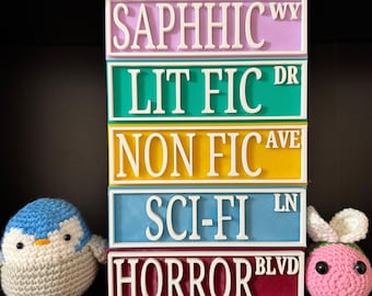 Bookish Street Book Sign SET 2 | Handmade, 3D Printed, Bookshelf Decor, Street Sign, Library Sign, Book Lover, Book Nook