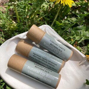 3 Pack Natural Unscented Olive Lip Balm-- in plastic free, zero waste compostable tube
