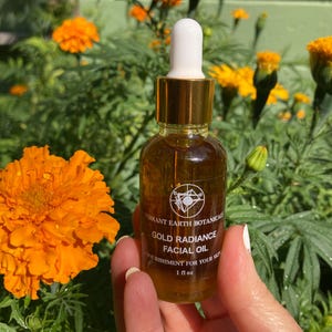 Organic Gold Radiance Facial Oil, Calendula and Rose infused Jojoba oil facial serum, moisturizer