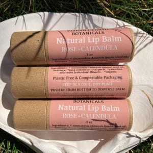 3 Pack Rose+Calendula Lip Balm- In zero waste plastic free tube. All natural, infused with botanicals