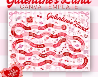 GALENTINES LAND | Drinking Board Game Template | Editable in Canva