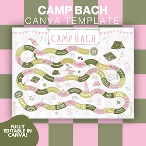 MODELO DE JOGO DE TABULEIRO PERSONALIZADO | CAMP BACHELORETTE | Jogo de despedida de solteira, jogo de aniversário, jogo de tabuleiro, presente de madrinha, festa de noivado, pré-jogo