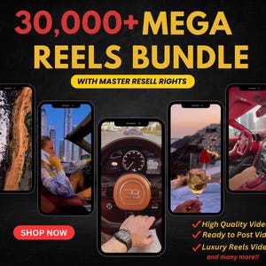 Pacchetto Mega Reels da 30.000+ - Reels senza volto / Reels di lusso premium, video di viaggio, Reels TikTok, diritti di rivendita YouTube Short Master MRR, PLR