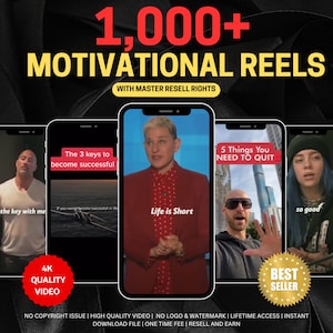 1000+ Motivational Reels Videos Instagram, Tiktok Video, YouTube Short, IG ,Viral Video Success Business Inspiration Reels bundle, MRR/PLR
