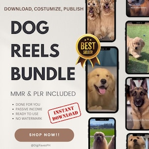 Pacote com mais de 700 mega engraçados e fofos de cachorros, cachorros, Instagram, curtas do YouTube, vídeos do TikTok, vídeos virais, Master Resell Rghts MMR PLR