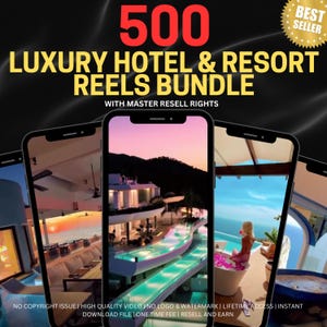 500+ Faceless Luxury Hotel and Resort, Travel Reels, TikTok & Instagram Reels, Faceless Marketing, Faceless Videos, Master Resell Rights PLR