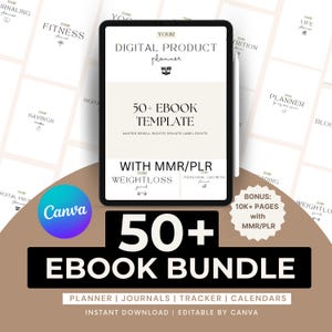 Mega Bundle Canva Template | 50+ PLR Ebook Canva Templates, Planner, Trackers, Journal, Calendar, Master Resell Rights, PLR Digital Products