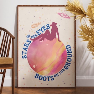 Cosmic Cowgirl Digital Art Print Western Space Aesthetic Wall Decor Retro Futuristic Cowgirl Illustration