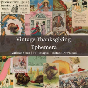 Vintage Thanksgiving Ephemera Digital Retro Autumn Junk Journal Scrapbook Kit Antique Postcards Fall Collage Thanksgiving Printable Decor
