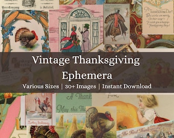 Vintage Thanksgiving Ephemera Digital Retro Autumn Junk Journal Scrapbook Kit Antique Postcards Fall Collage Thanksgiving Printable Decor
