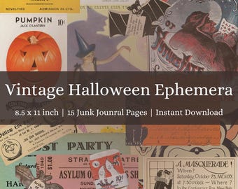 Vintage Halloween Ephemera Digital Retro Autumn Junk Journal Scrapbook Kit Antique Tickets Flyers Spooky Collage Printable All Hallows Eve