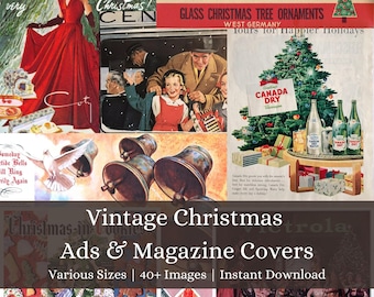 Vintage Christmas Ads, Magazine Ephemera: Retro Holiday Illustrations | Winter Holiday Digital Download for Junk Journal Scrapbook
