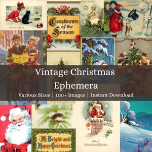 Vintage kerstephemeraset | Retro vakantie illustraties voor ongewenste tijdschriften & plakboeken afdrukbare illustraties digitale Victoriaanse jaren 40 Efemere set