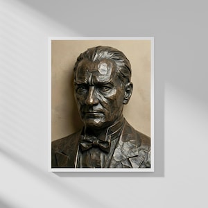 Mustafa Kemal Ataturk Portrait-3D Antique Bronze Relief Sculpture Style