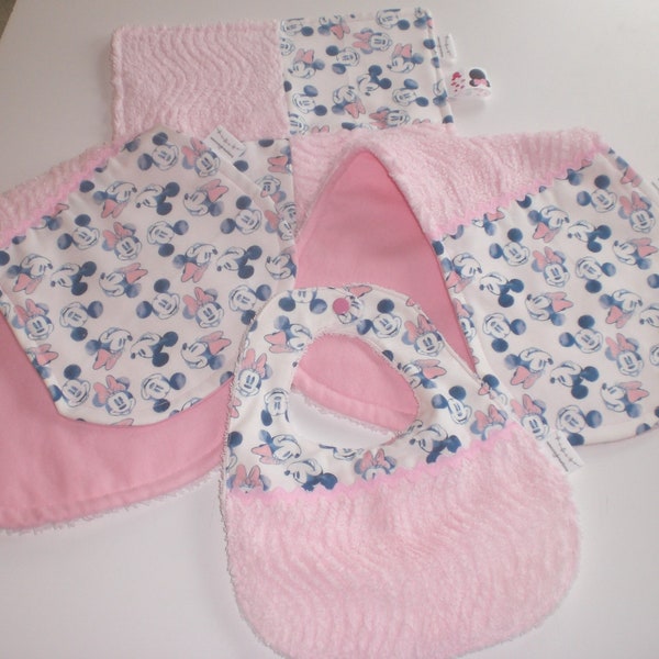 Mickey and Minnie baby gift set, burp cloths, bib, sensory toy