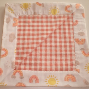 Sunshine and Rainbow self binding flannel baby blanket