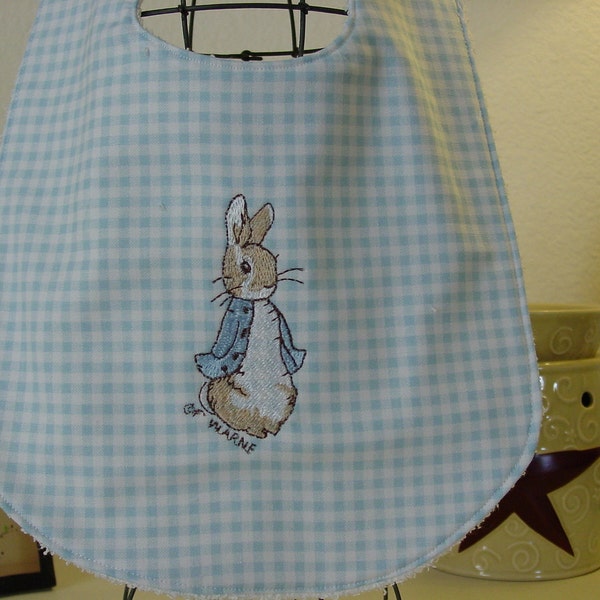 Handmade Beatrix Potter's Peter Rabbit baby bib, blue or pink