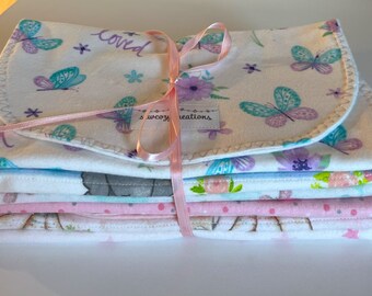 Set of 6 flannel baby girl burp cloths/burp rags/burpies