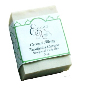 NO 33 Eucalyptus Cypress Coconut Allergy Soap Allergen Free Shampoo & Body Bar,  No coconut, No Palm