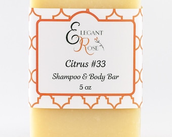 NO 33 Citrus Shampoo,  Coconut Allergy Citrus Soap, Coconut Free Shampoo & Body Bar,  No coconut, No Palm
