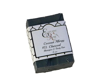 Jabón de carbón y coco para personas alérgicas N.º 33, jabón de carbón sin aroma, champú y barra corporal sin alérgenos, sin coco ni palma