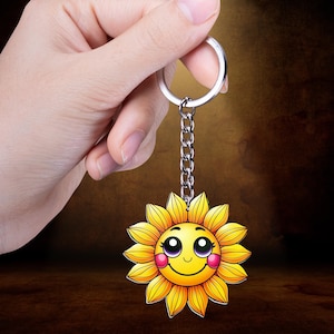 Sunflower Acrylic Keychains, Smile Happy Face Flower Keychain, Sunflower Keychain Gift, Gift For Her
