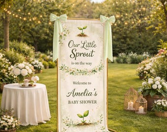 Personalized Linen Baby Shower Banner, Our Little Sprout Garden Welcome Sign