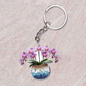 Orchid Pot Acrylic Keychain, Crab Keychain, Orchid Accessories, Mother Gift, Gift For Her, Orchid Lover Gifts