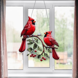 Kardinal Acryl-Fensterdeko, Fensterdeko, Hauptdekor, Kardinalliebhaber Geschenk, Muttertagsgeschenk